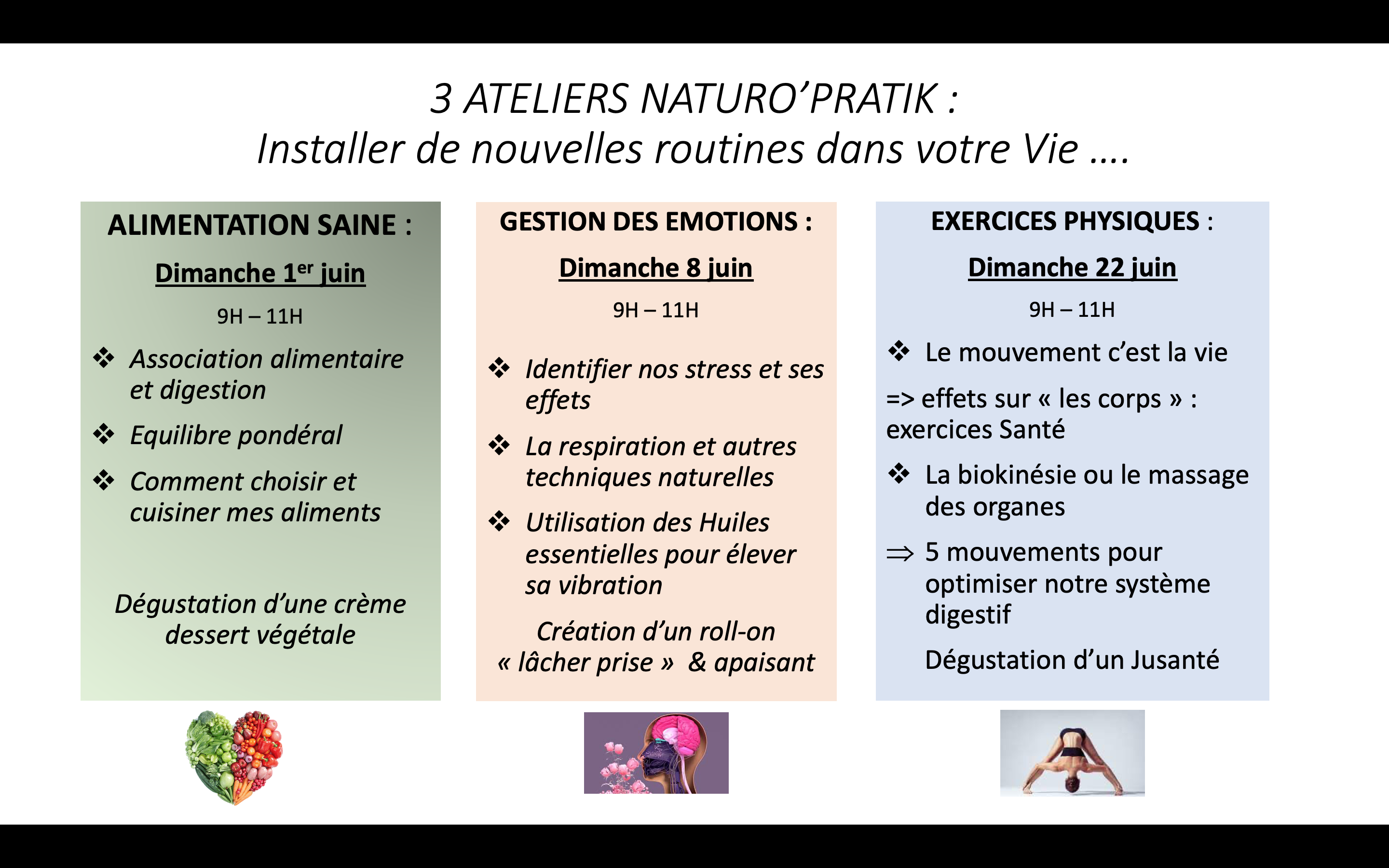 3 ateliers PILIERS DE LA NATUROPATHIE